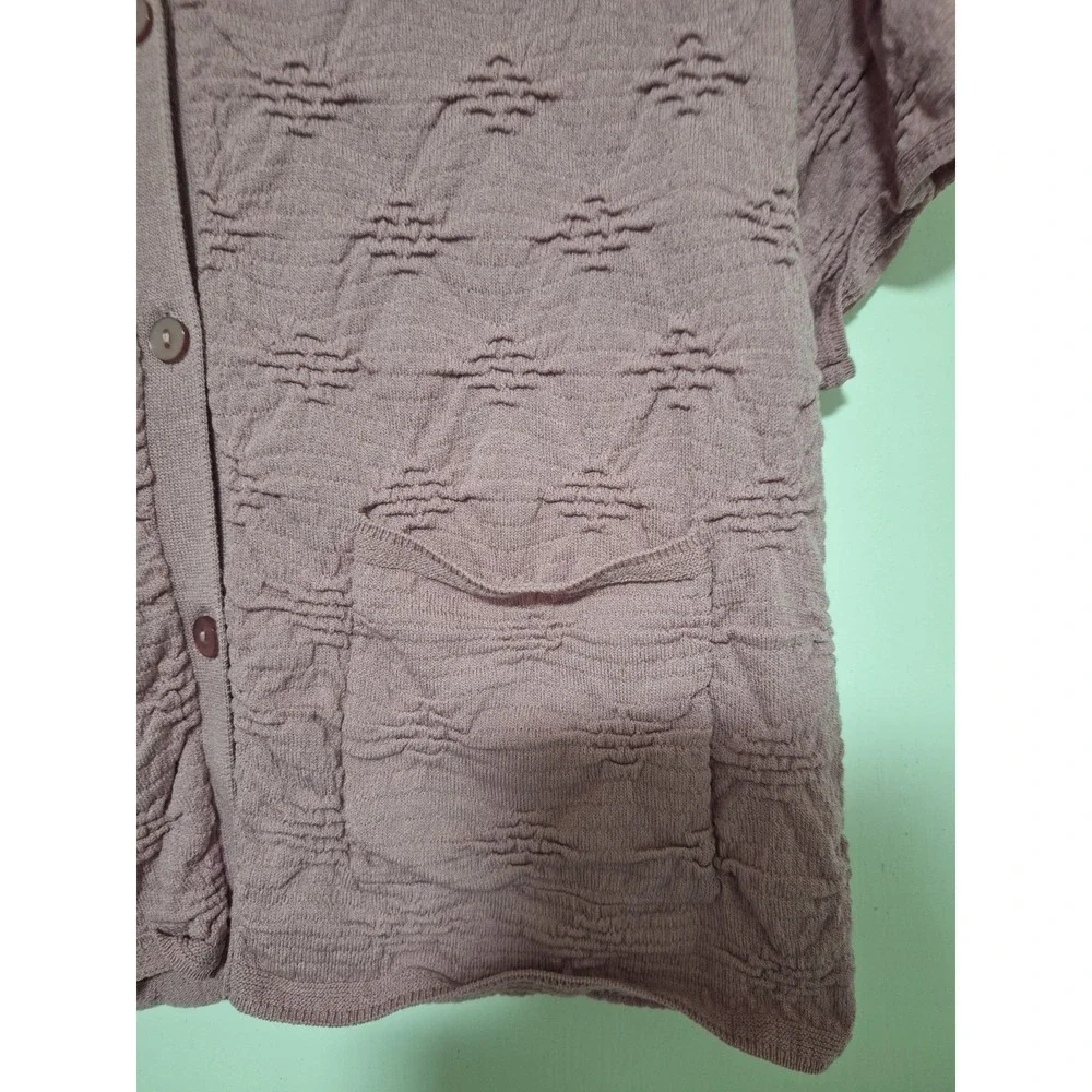 ZARA Girls 9-10 Years Pink Textured Collared Short Sleeve Knit Button-Up Shirt